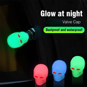 Car Tire Valve Caps Fluorescent Skull Head Auto Motorcycle Bicycle Nozzle Cap Decor Night Glowing Wheel Plug Cover Car Accessories