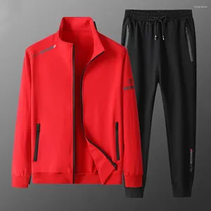 Tute da uomo Solido Tuta da uomo Autunno Primavera Giacca Pantaloni sportivi 2 pezzi Set Abbigliamento sportivo casual maschile Abbigliamento da tuta con cerniera