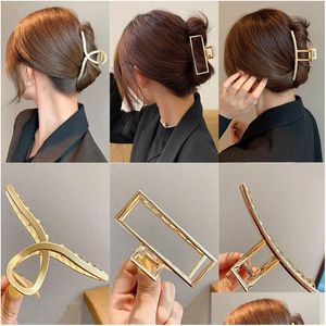 Hair Clips & Barrettes New Women Elegant Gold Sier Hollow Geometric Metal Hair Claw Vintage Clips Headband Fashion Accessori Dhgarden Othg5