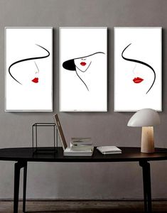 Nordic Minimalist Line Drawing Women Painting Abstract Canvas Wall Art BlackWhiteRed Decoration Wall Poster 3pcsset No frame4222288