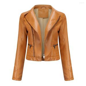 Damen Leder Vintage Jacke Damen 2023 Kurz Moto Biker Reißverschluss Frühling Herbst Motorrad Schwarz Braun Mantel Lila Kaffee