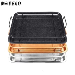 BBQ Tools Accessories Copper Baking Tray Oil Frying Baking Pan Non-stick Chips Basket Baking Dish Grill Mesh Barbecue Tools Cookware For Kitchen 230419