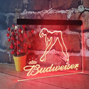 B02 Budweiser egzotyczny tancerz striptizer bar pub klub 3D Znaki LED Neon Light Znak Decor Home Crafts2344