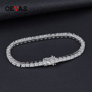 Chain OEVAS 100% 925 Sterling Silver 3mm Created Diamond Gemstone Bangle Charm Wedding Tennis Bracelet Fine Jewelry Wholesale DropShip 230419