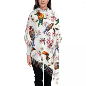 Lenços lindo pássaro pardais floral xale envoltório para mulheres inverno quente grande lenço longo vintage bonito pashmina