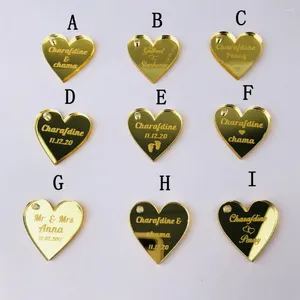 Party Supplies 50st Custom Mirror Silver Gold Heart Label Tag Personlig Mrs Wedding Souvenirs Table Decoration Centerpieces Favors