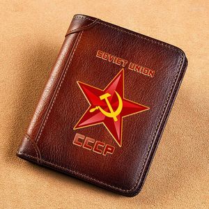 Portfele Wysokiej jakości prawdziwy skórzany portfel czerwony klasyczny Związek Radziecki CCCP Standardowy torebka BK037