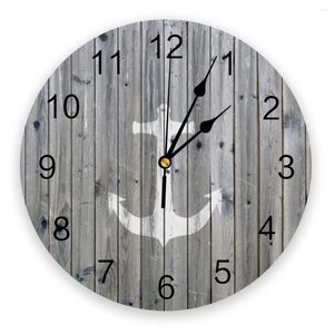 Wall Clocks Wood Plank Anchor Gray Modern Clock For Home Office Decoration Living Room Bathroom Decor Needle Hanging Watch