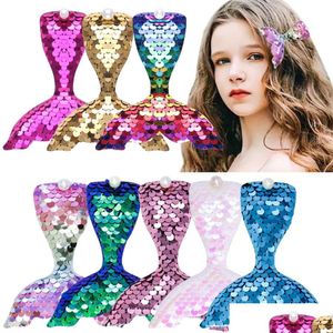 Accessori per capelli Forcina per bambini a becco d'anatra Simpatico cartone animato Coda di sirena Paillettes Gioielli di moda Consegna a goccia Bambino Bambini Maternità Dhfqy