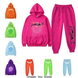 Hoodies dos homens moletons 2023 Sp5der Young Thug 555555 Anjo Pulôver Rosa Vermelho Hoodye Calças Homens Top1 Qualidade Sapato Sp5ders Impressão Spider Web EGHM