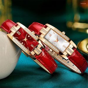 Wristwatches Women Red Watches Fashion Square Ladies Quartz Watch Green Dial Simple Mesh Strap Luxury Jewelry