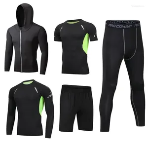 Calças masculinas conjuntos de corrida 5 pçs/set ternos do esporte compressão secagem rápida ginásio fitness jogging roupas esportivas basquete