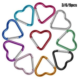5 PCSCarabiners Travel Kit Outdoor Camping Tool Climbing Accessories Keychain Clip Keyring Hook Aluminum Carabiner Heart-shaped Buckles P230420