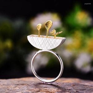 Anelli a grappolo Vintage Original Literary Simple Silver Color Flour Shoots e Butterfly Open for Women Wedding Jewelry Accessori