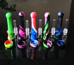 Silicone Nectar Collector Kits With 14mm Joint Quartz Nail Oil Wax Container Box Silicone NC Kit Oil Dab Rigs Water Pipes LL