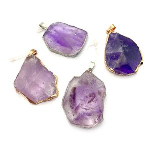 Pendant Necklaces 1pcs Natural Stone Amethyst Purple Delicate Charm DIY Women Necklace Accessories Jewelry Making Supplies Irregular ShapePe