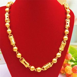 Chains LUXURY 14K GOLD NECKLACE FOR MEN'S WEDDING ENGAGEMENT ANNIVERSARY JEWELRY YELLOW BAMBOO BEADED CHAIN GIFTS MALE
