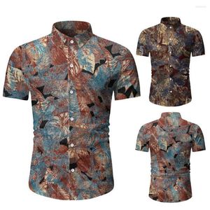 Men's T -skjortor Mens Long Sleeve Shirt Men's Hawaii Tryckt skarvmönster Casual mode lapel kort