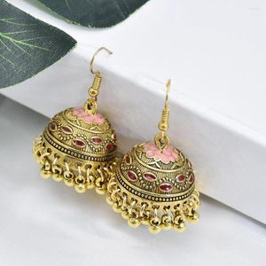 Dingle örhängen vintage kvinnors guldfärgpärlor Tassel Jhumka Ethnic Gypsy Alloy Big Bell Drop Earring Fashion Jewelry