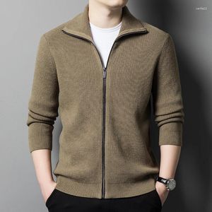 Men's Sweaters Ture Sheep Wool Zipper Sweater Thick Long Sleeve Cardigan Casual Turn Down Collar Warm Pure Clothes Jacket