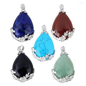 Pendant Necklaces 2023 Fashion Jewelry Natural Stone Water Drop Crystal Pillar Silver Plated Flower Charm Pendants Opal Quartz DIY