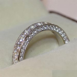 Wedding Rings Classic Women Band Ring Fl Paved Crystal Zircon Stone Brilliant Lover Engagement Party Round Jewelry Gift3 Drop Deliver Dh7H8