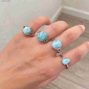 Wedding Rings nature Larimar 925 Sterling silver Ring Adjustable Engagement Rhodium Plated for Woman's Anniversary Q231120