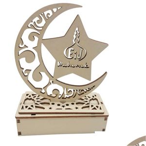 Andra evenemangsfestleveranser Party Supplies Eid Mubarak ledde Golden Acrylic Moon Star Ornament Decoration Ramadan för hemmuslimsk deco dhqtu