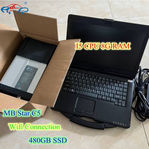 Strumento diagnostico automatico MB STAR C5 Compact 5 SD Connect 480 GB SSD V12.2023 Ultimo laptop utilizzato da soft/ware CF53 I5 CPU 8G RAM per scanner di codice Mercedes Cars Scanner