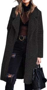 Angassion Women's Fuzzy Fleece Lapel Open Front Long Cardigan Coat Faux Fux Warm Winter Outwear Jackets 23y0Z9