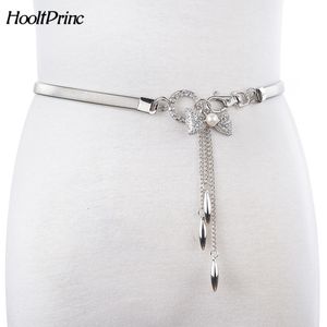 Ciações da cintura cinturões femininos Correias de arco -bowknot Corrente de cinto de ouro elástico elástico cinta de metal elástico ajustável Cadeia de luxo CEINTURE VESTIDO 230419