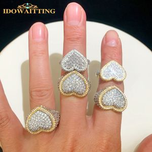 Ringos de cluster de dois tons colorido dourado micro pave 5a cúbico zirconia cz big cardíaria anel para mulheres jóias de dedo de noivado 230419