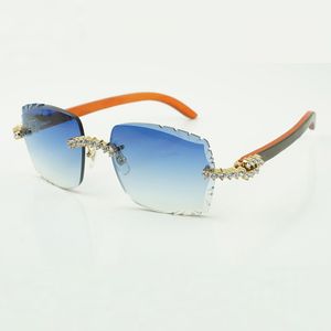 Vendas diretas da fábrica moda de luxo novos óculos de sol de madeira com diamante de 5,0 mm 3524014 óculos de sol com pernas de madeira laranja natural gravados lentes grandes