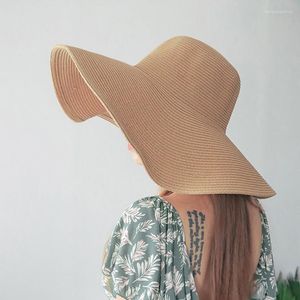 Wide Brim Hats Simple Foldable Beach Straw Hat For Women Girl UV Protection Sun Female Holiday Panama Shade Caps