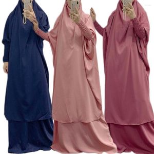 Ethnic Clothing Women Abaya Ramadan 2 Piece Skirt Suits Jilbab Prayer Garment Dress Khimar Hijab Robe Islam Muslim Set Eid Islamic Clothes