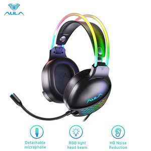 Handy-Kopfhörer AULA S503 Gaming-Headset RGB-Kopfstrahl Cooles Lichteffekt-Mikrofon HD-Anrufe Leichtes Design für PC-Laptops YQ231120