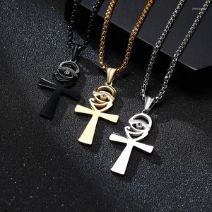 Chains Egypt Jewelry Stainless Steel Anka Cross With Eye Of Horus Pendant Necklace In Gold Color Silver Black