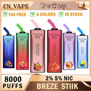 Orginal BREZE STIIK 8000 puffs Yocup Disposable Vapes Device E-Cigarette Rechargeable 600mAh Battery with LED Lights with E-Liquid & Battery Indicator