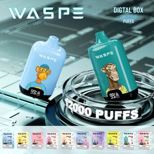 Original Waspe Digital Box Display 12000 Puffs Vape Descartável E Cigarros Tipo C Carregador Vape 650mAh Bateria 25ml Vagens Preenchidas VS Fumot Puff 12000 Vaper Puff Bar