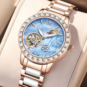 Wristwatches Women Watches Fashion Rose Gold Watch Ladies Bracelet Stainless Steel Strap Ceramics Female Mechanical