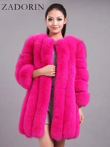 Women's Fur Faux Fur ZADORIN S-4XL Winter Luxury Faux Fox Fur Coat Slim Long Pink Red Blue Faux Fur Jacket Women Fake Fur Coats Manteau Fourrure 231118