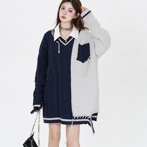 Women's Sweaters Color Block Frayed Tassels Goth Sweater Pullovers Oversized Patchwork Grunge Clothes Knitwear For Women Men Streetwear