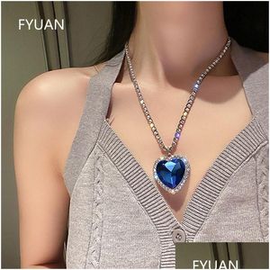 Pendant Necklaces Big Blue Heart Crystal Necklaces For Women Long Chain Pendant Statement Jewelry Drop Delivery Jewelry Neckl Dhgarden Otunq