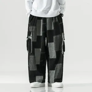 Dżinsy męskie harajuku street mody patchwork 11 luźne proste spodni o szerokiej nogi