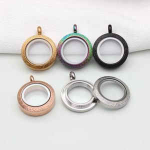 Pendant Necklaces 1pc 20mm Stainless Steel Frosting Twist Open Floating Locket Round Diy Po Memory Glass Jewelry Five Colors