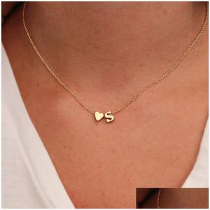 Pendant Necklaces Fashion Tiny Heart Dainty Initial Necklace Gold Sier Color Letter Name Choker For Women Jewelry Gift Drop Delivery Otlfg