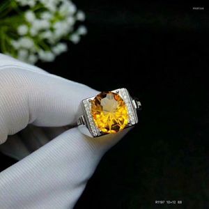 Cluster Rings Men Ring Crackling Bright Yellow Citrine Jewelry Big Size Natural Gem Good Cut Birthday Party Gift Strong Power