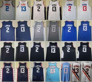 Equipe Paul George Basketball Jersey 13 Man Kawhi Leonard 2 cores Preto Azul Marinho Branco Cinza Cidade Ganhou Associação Puro Algodão Respirável Ícone Tudo Costurado Bom