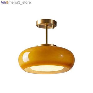 Ceiling Lights IWHD Yellow Glass LED Pendant Lights Fixtures 40W Copper Bedroom Living Room Beside Nordic Modern Hanging Lamparas Pendente Q231120