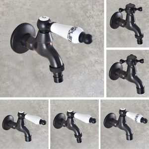 Bathroom Sink Faucets Wall Mounted Faucet Black Oil Rubbed Brass Single Cold Tap Washing Machine Mop Pool Outdoor Garden Water